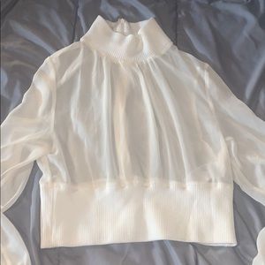 Marciano turtle neck crop top long sleeve mesh